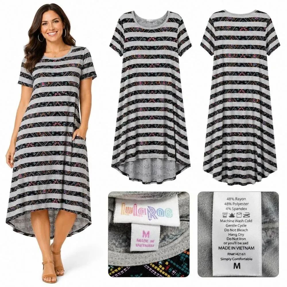 LuLaRoe Size M Striped High Low Pocket T-Shirt Dress